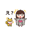 着物の女の子と柴犬。（個別スタンプ：16）