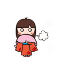 着物の女の子と柴犬。（個別スタンプ：34）
