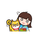 着物の女の子と柴犬。（個別スタンプ：37）
