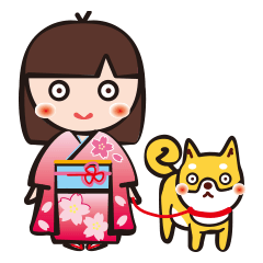 [LINEスタンプ] 着物の女の子と柴犬。